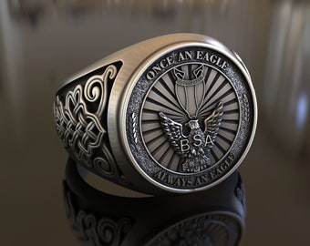 925 Sterling Silver Scout Ring - "Once an Eagle, Always a Scout" - Handcrafted, Ideal Gift for Eagle Scouts or Scout Leaders Service Members