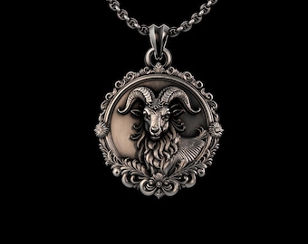 Ram Pendant Necklace 925 Sterling Silver | Aries Zodiac Jewelry | Mountain Goat Amulet | Handmade Silver Gift for Him | Animal Pendant
