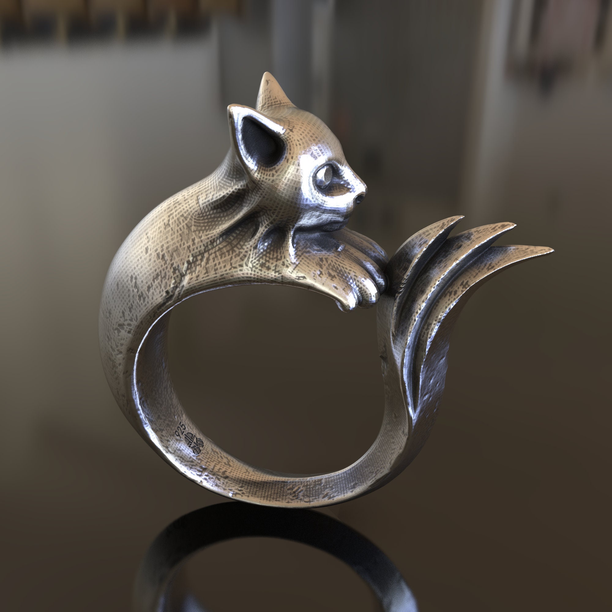 入荷なう 925 Sterling Silver Cat Ring - Handcrafted, Unisex, Feline 17号～