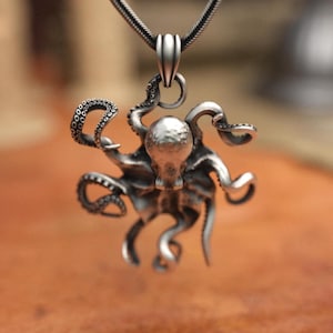 Octopus Handmade Sterling Silver Charm Necklace, Octopus Silver Jewelry, Sea Animal Necklace, Octopus Pendant, Memorial Silver Gift