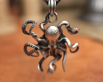 Octopus Handmade Sterling Silver Charm Necklace, Octopus Silver Jewelry, Sea Animal Necklace, Octopus Pendant, Memorial Silver Gift