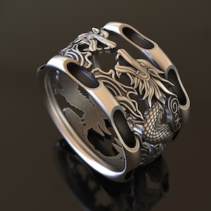 Japanese Dragon Silver Mythology Ring, 925 Sterling Silver Biker Ring, Stackable Ring, Handmade Jewelry, Engraved Ring, Best Man Gift