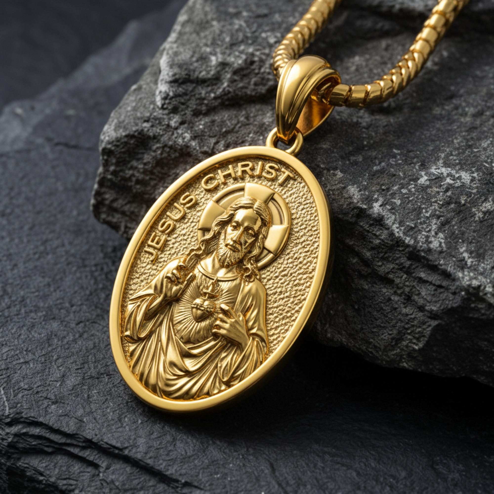Sacred Heart of Jesus Christ Medallion Pendant 925 Sterling Silver ...
