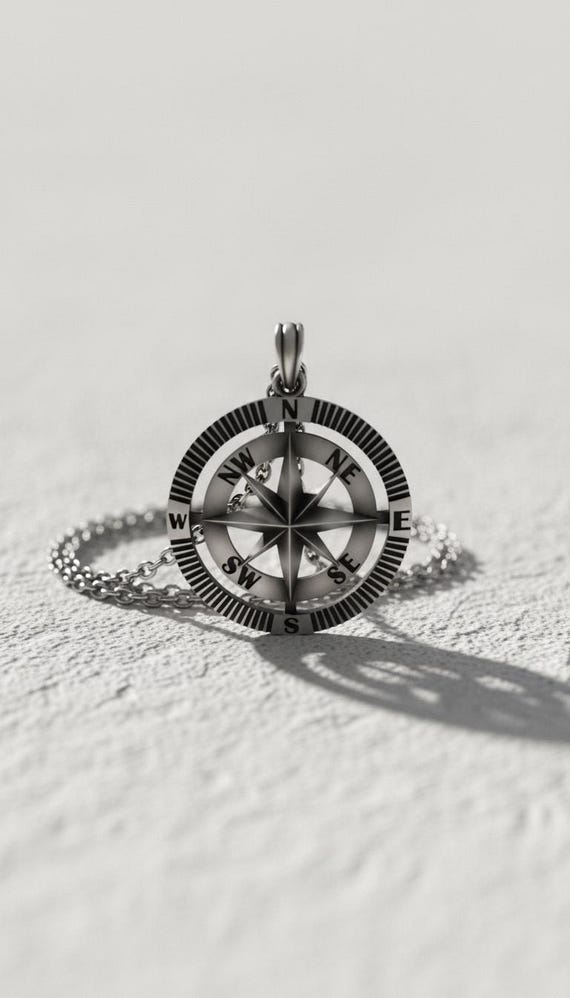 Stunning Compass Necklace, Real Silver Compass Pendant, Handmade North Star Men Necklace, Minimalist Jewelry, Nautical Necklace, Men Gift