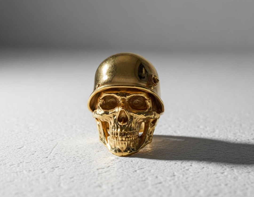 1941’s～★ドイツ国防軍陸軍★Skull Ring★シルバー鍍金 Soldier Skull Ring Gold Vermeil 925 Silver Military Helmet Skull