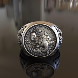 Artisanal 925 Sterling Silver Capricorn Ring - Unique Zodiac Jewelry - Unisex - Perfect Birthday or Special Occasion Gift