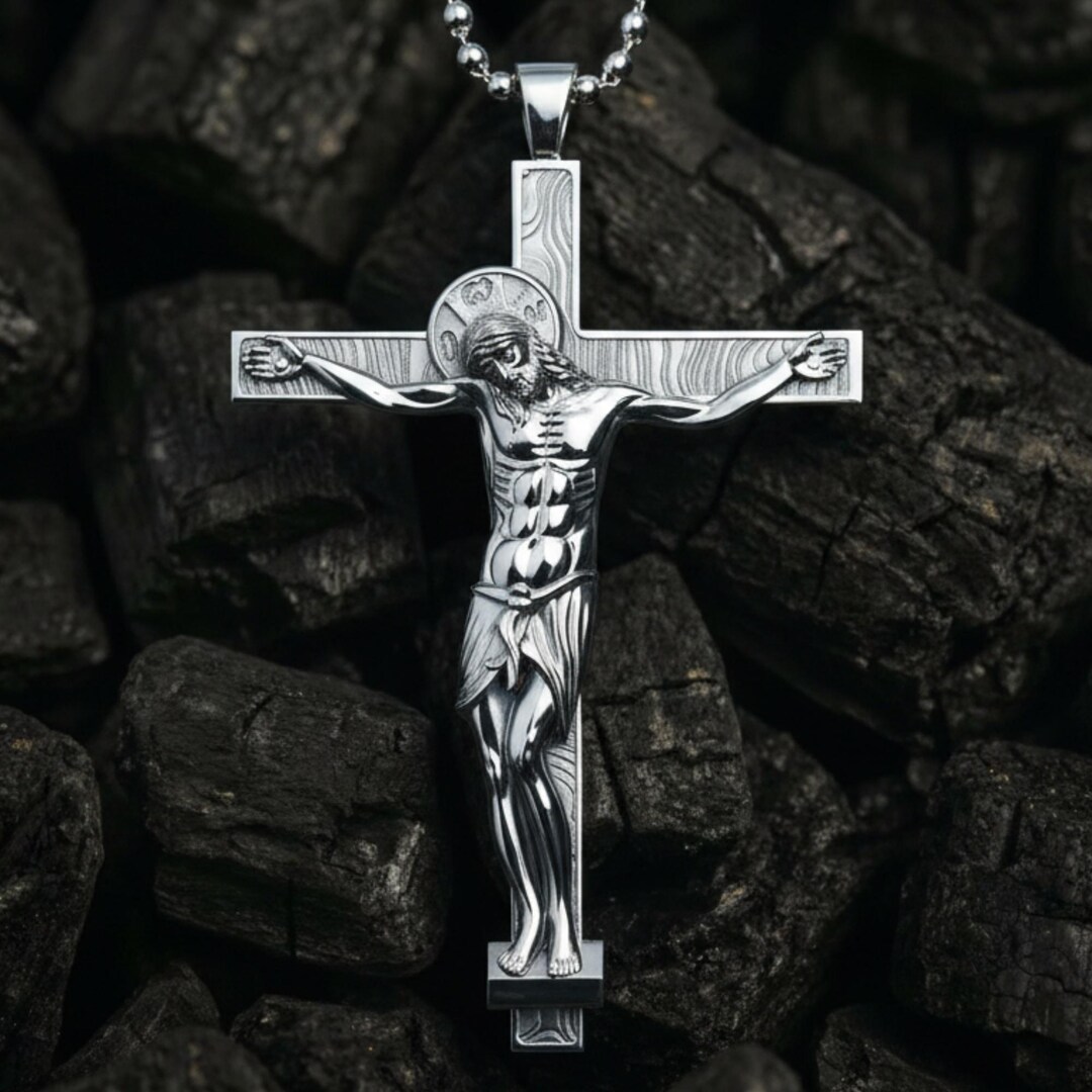 Jesus on the Cross Pendant 925 Sterling Silver Polished Finish Crucifix ...