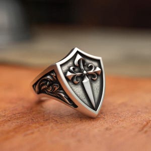 Templar Cross Shield Ring 925 Sterling Silver | Handcrafted Medieval Knight Shield | Sacred Protection Jewelry | Religious Statement Ring