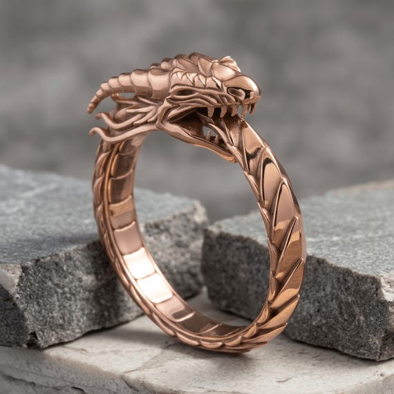 Ouroboros Dragon Handmade Sterling Silver Men Ring, Ouroboros
