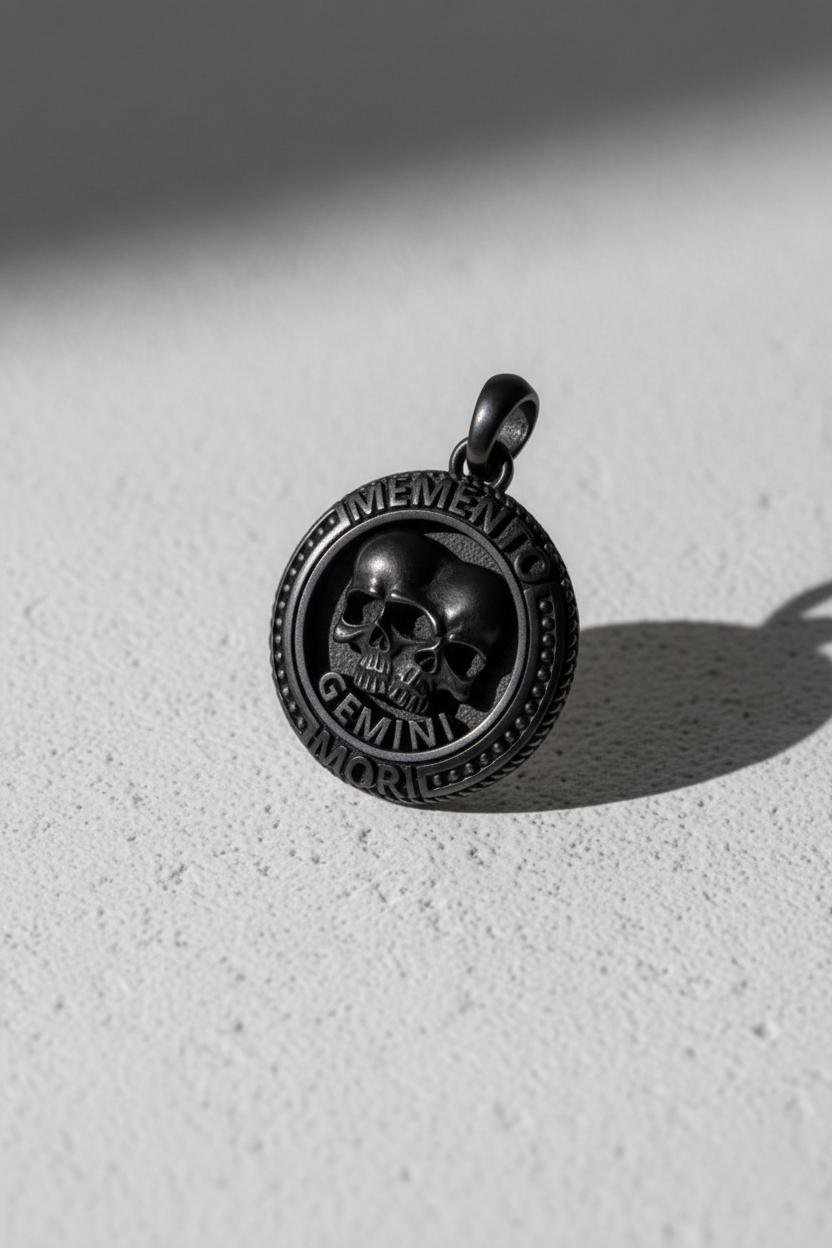 Memento Mori Gemini Zodiac Necklace 925 Sterling Silver Twin Skull