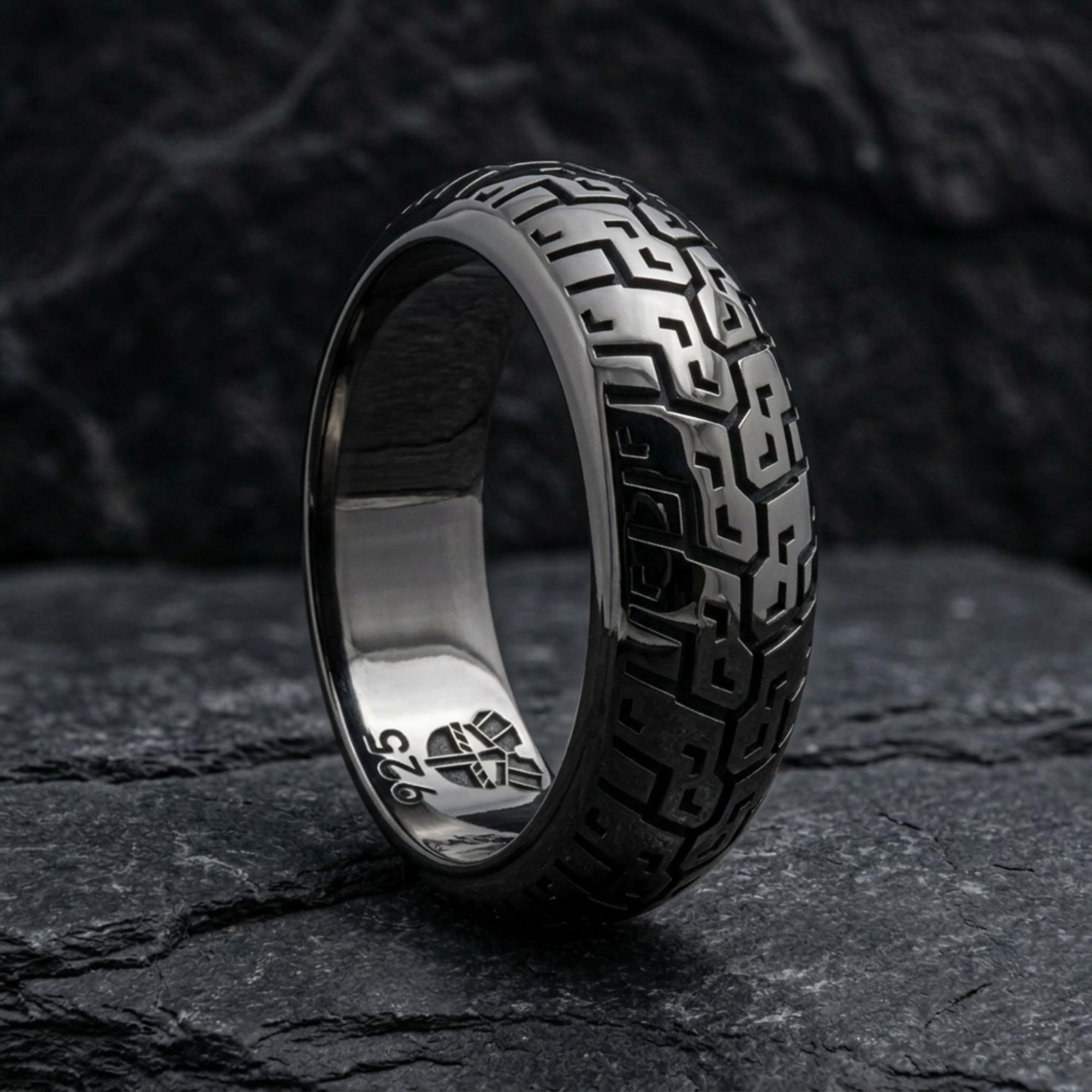 Racer Motorcycle Tyre Ring 925 Sterling Silver Biker Jewelry 