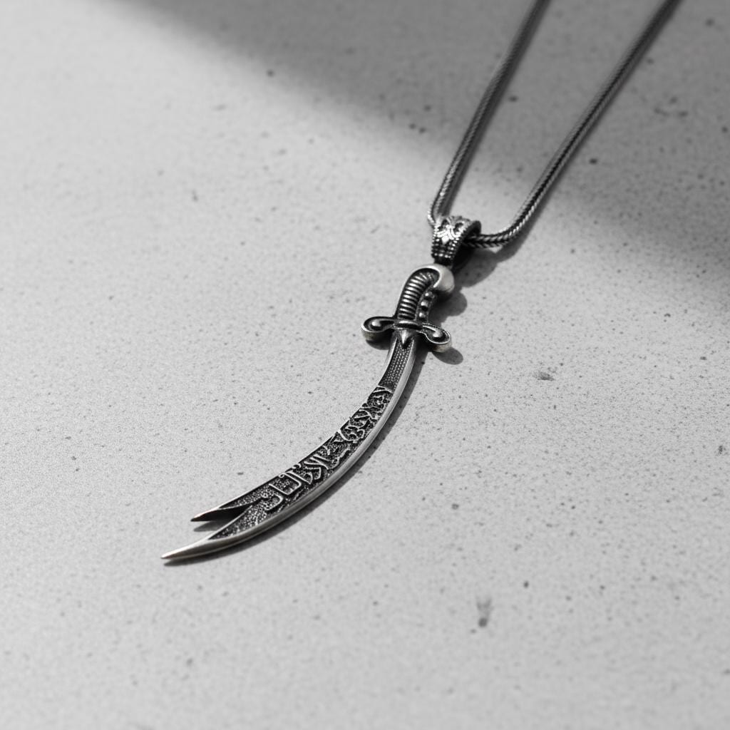 Zulfiqar Sword Necklace 925 Sterling Silver Oxidized Finish Imam