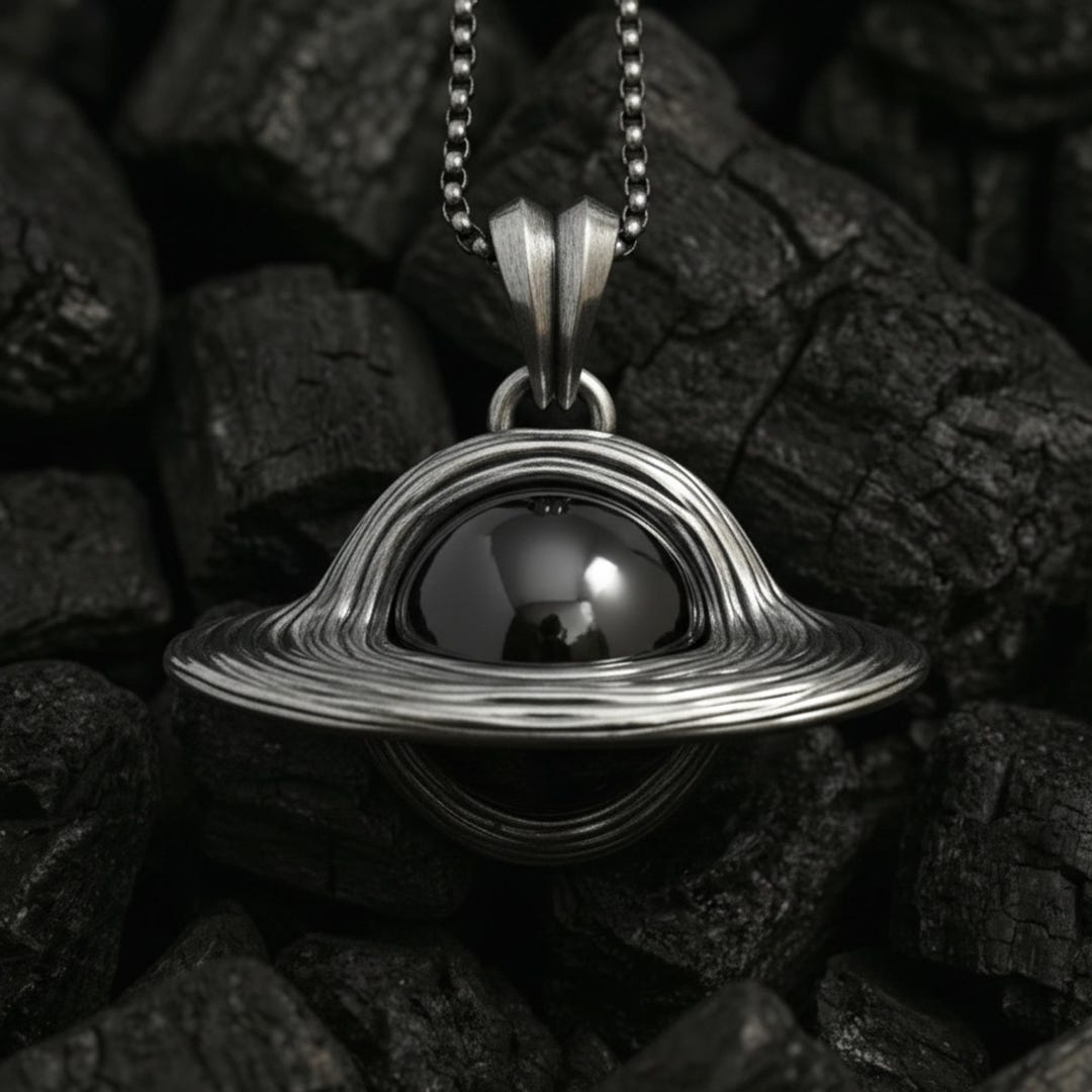 925 Sterling Silver Black Hole Pendant Oxidized Finish Celestial