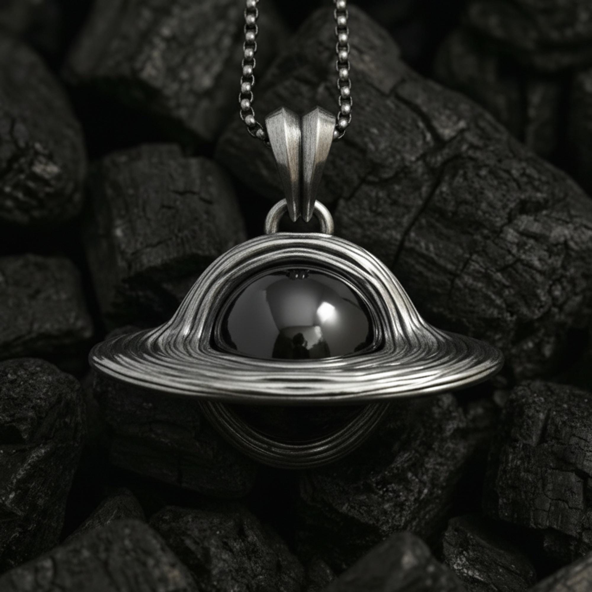 925 Sterling Silver Black Hole Pendant Oxidized Finish Celestial