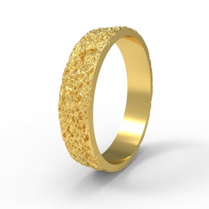 Gold Mond Ring: Crater Design - Handgefertigter himmlischer Schmuck, 925 Sterling Silber