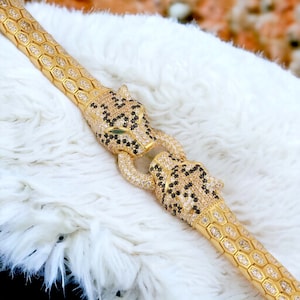 Unisex Gold Plated 925 Sterling Silver Bracelet, Panther Head & Python Design, CZ Diamonds Fashion Accessory Gift image 3