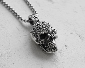 Sugar Skull Pendant, 925 Sterling Silver, Handcrafted Day of the Dead Inspired Jewelry, Symbol of Honor & Celebration, Unique Statement
