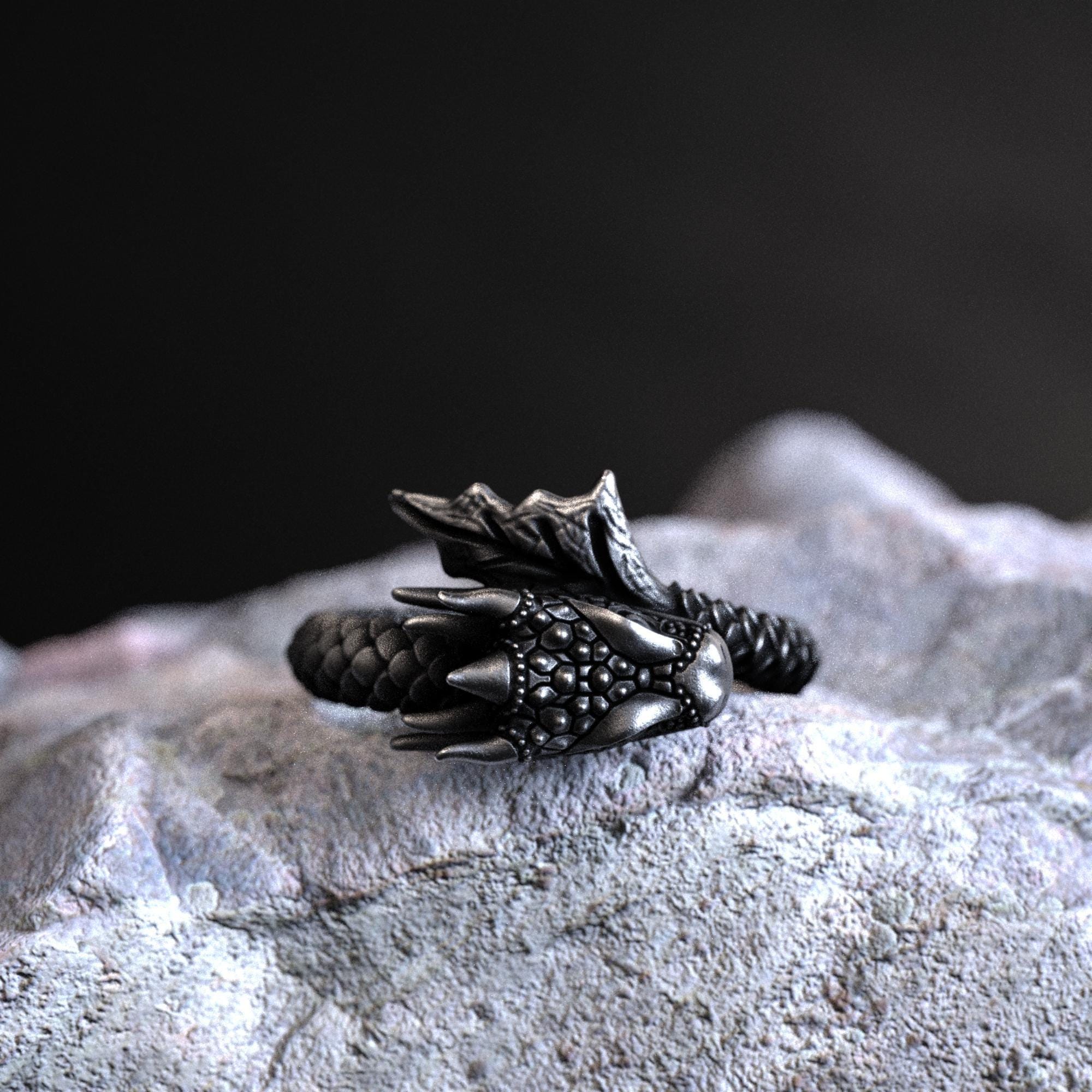 925 Sterling Silver Dragon Ring, Handcrafted Fantasy Jewelry, Unisex Gothic Medieval Design, Adjustable Band, Unique Gift for Dragon Lovers