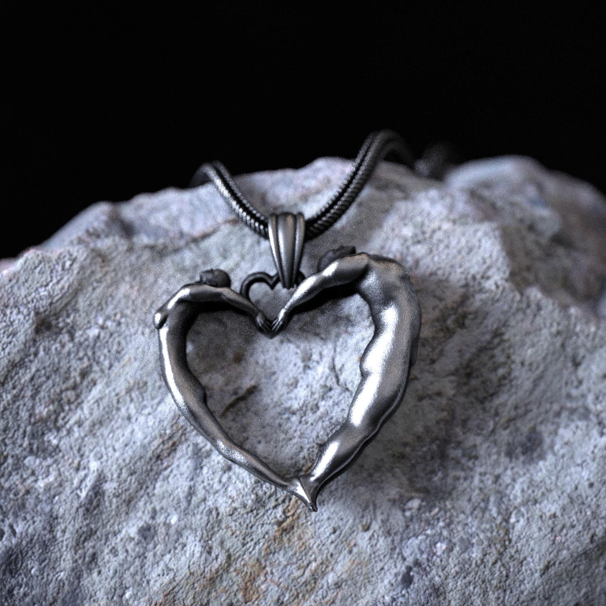 Handmade 925 Sterling Silver Heart Pendant Necklace, Couples Jewelry, Romantic Gift for Her, Women's Silver Necklace, Love Charm