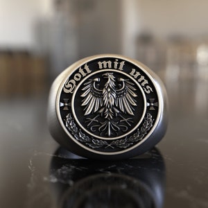925 Sterling Silver Ring Gott Mit Uns Ring German Coat of Arms Signet Ring, Handcrafted, Perfect for History Enthusiasts and Patriotic Gifts image 2