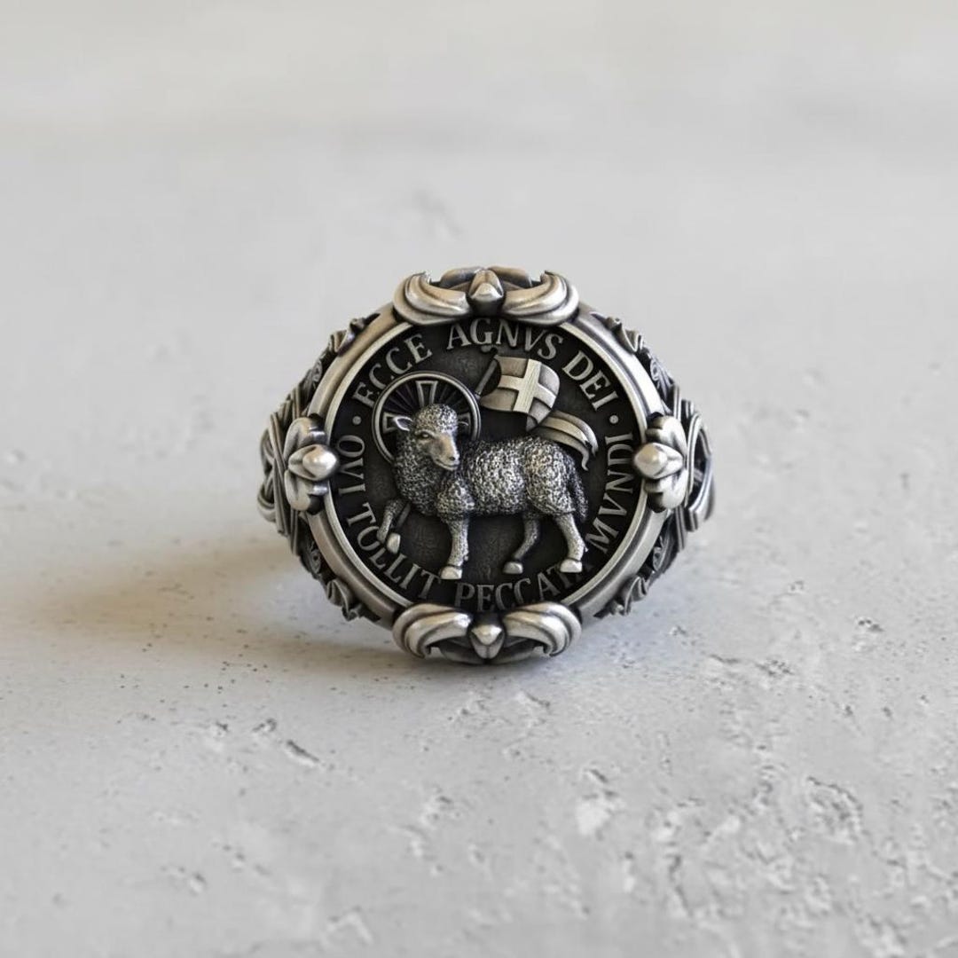 Lamb of God Agnus Dei Signet - 925 Sterling Silver - Christian Jesus Christ  Ring - Symbol of Sacrifice and Redemption - Etsy Nederland
