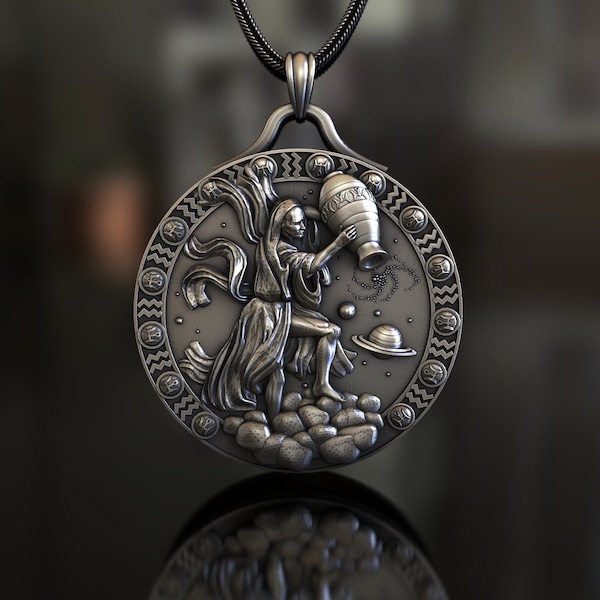 Wassermann Sternzeichen Anhänger, 925 Sterling Silber, handgefertigter Astrologie-inspirierter Schmuck, Unisex Symbol für Innovation Originalität, Einzelstück