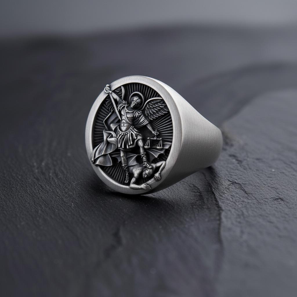 St Michael Ring 925 Sterling Silver 14K Gold Vermeil Archangel