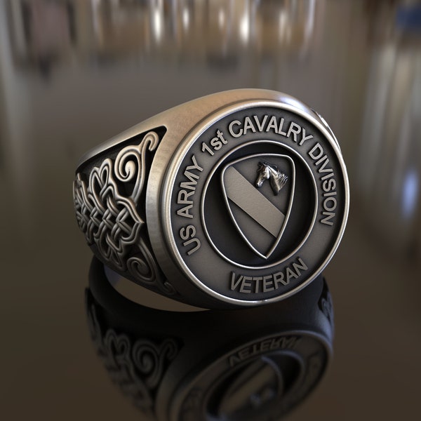 925 Sterling Silver 1st Cavalry Division Veteran Ring - Handcrafted - Celebrating Military Service and Heroic Tradition