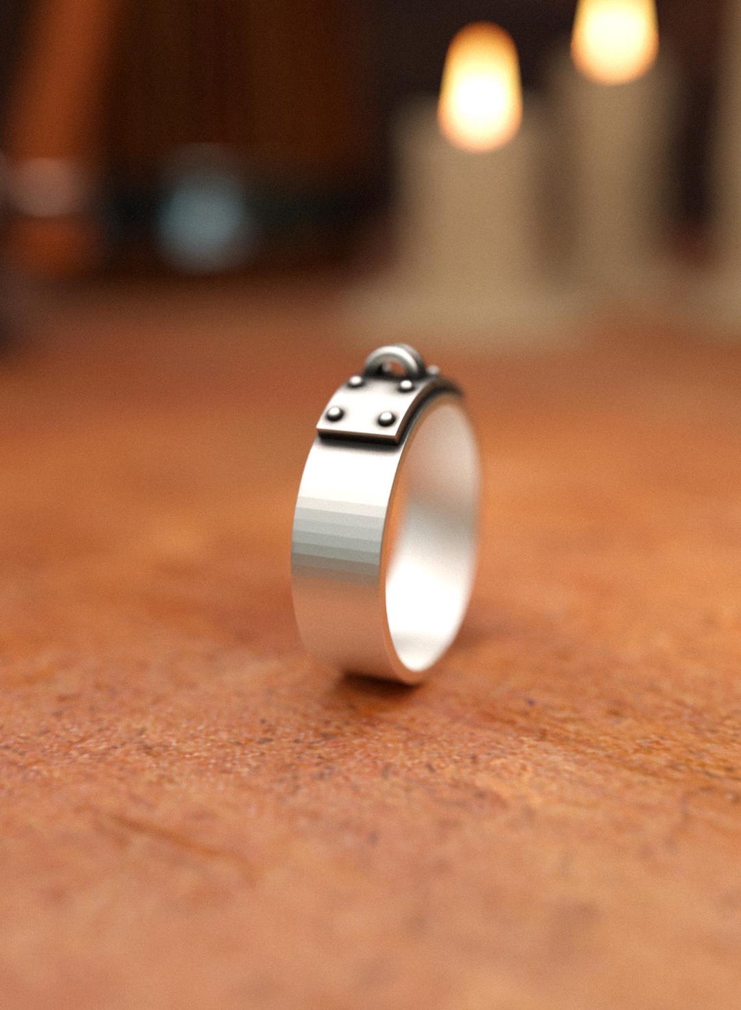 Industrial Steampunk Band Rivet Pattern Ring Durable 925 Sterling ...