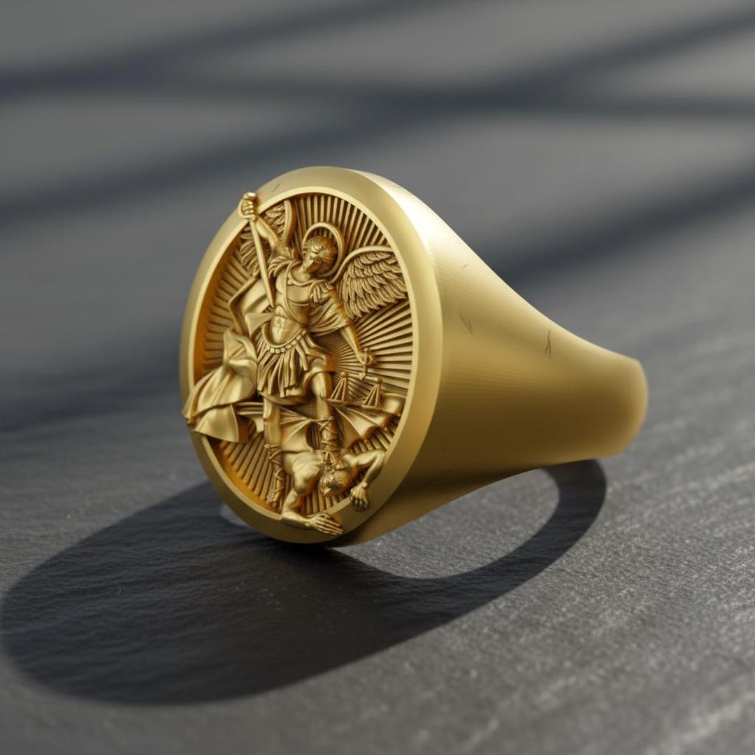 St Michael Ring 925 Sterling Silver 14K Gold Vermeil Archangel
