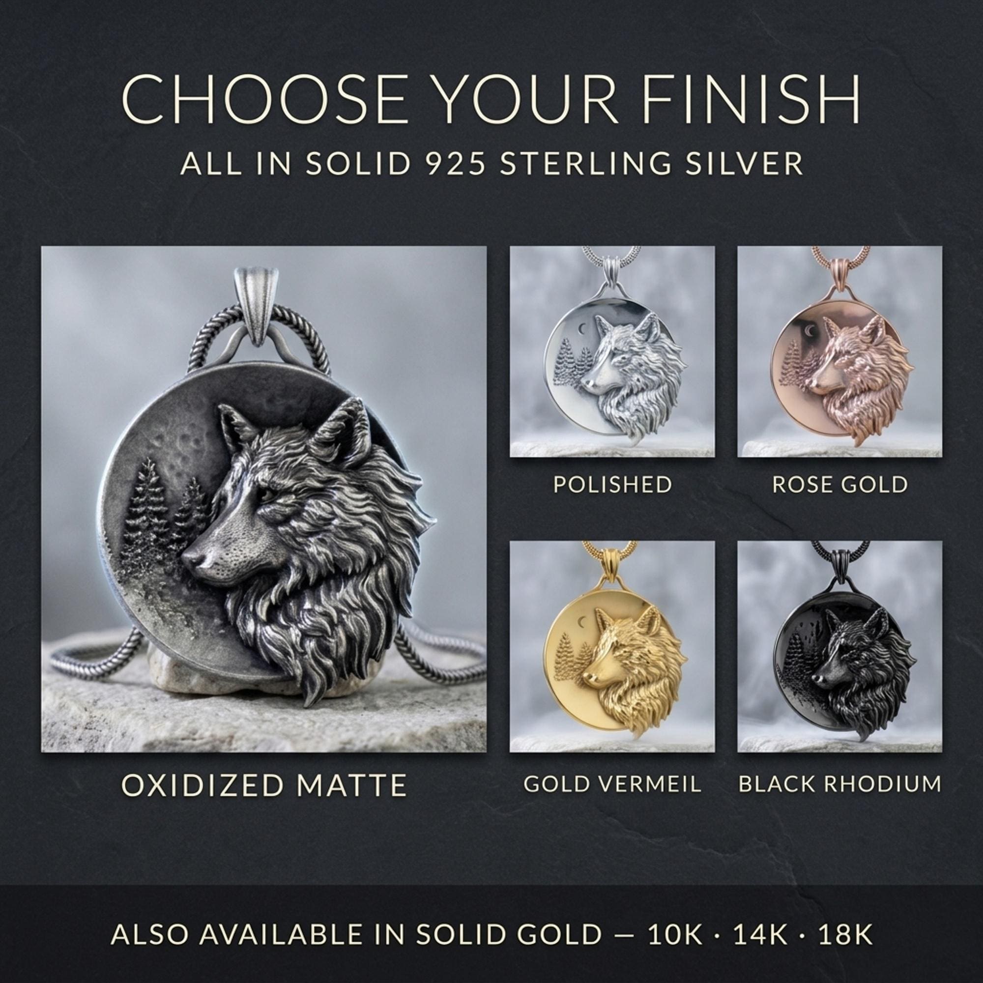オオカミのネックレス 925スターリングシルバー、3D手作りオオカミ