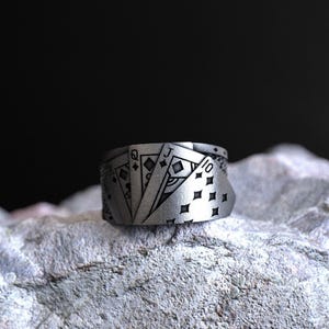 925 Sterling Silver Poker Ring, Handmade Vegas Joker Playing Card Ring, Blackjack Gambler Lucky Casino Ring, Cool Unisex Statement Jewelry