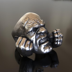 925 Sterling Silver Football Hooligan Ring, Handcrafted Sports Fanatic Design, Soccer Themed Jewelry, Perfect Gift for Diehard Enthusiasts