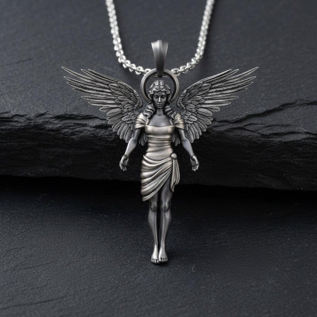 ネックレス・ペンダント Necklaces of Guardian of the Spirit Guardian Angel Pendant 925 Sterling Silver Oxidized Finish Winged