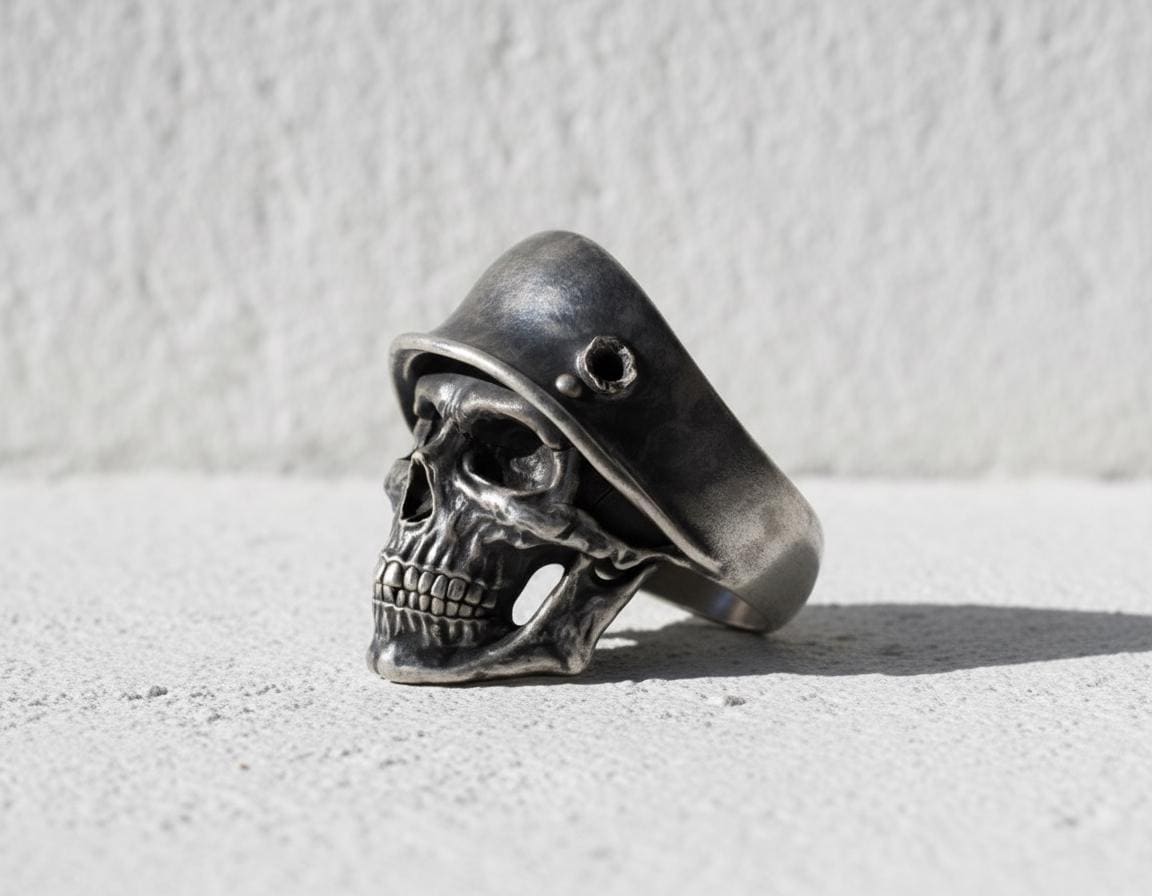 1941’s～★ドイツ国防軍陸軍★Skull Ring★シルバー鍍金 Soldier Skull Ring Gold Vermeil 925 Silver Military Helmet Skull