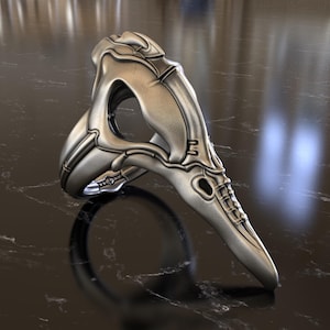 Unique Biomechanical Skull Ring, Plague Doctor Design, Handcrafted 925 Sterling Silver, Gothic Statement Jewelry