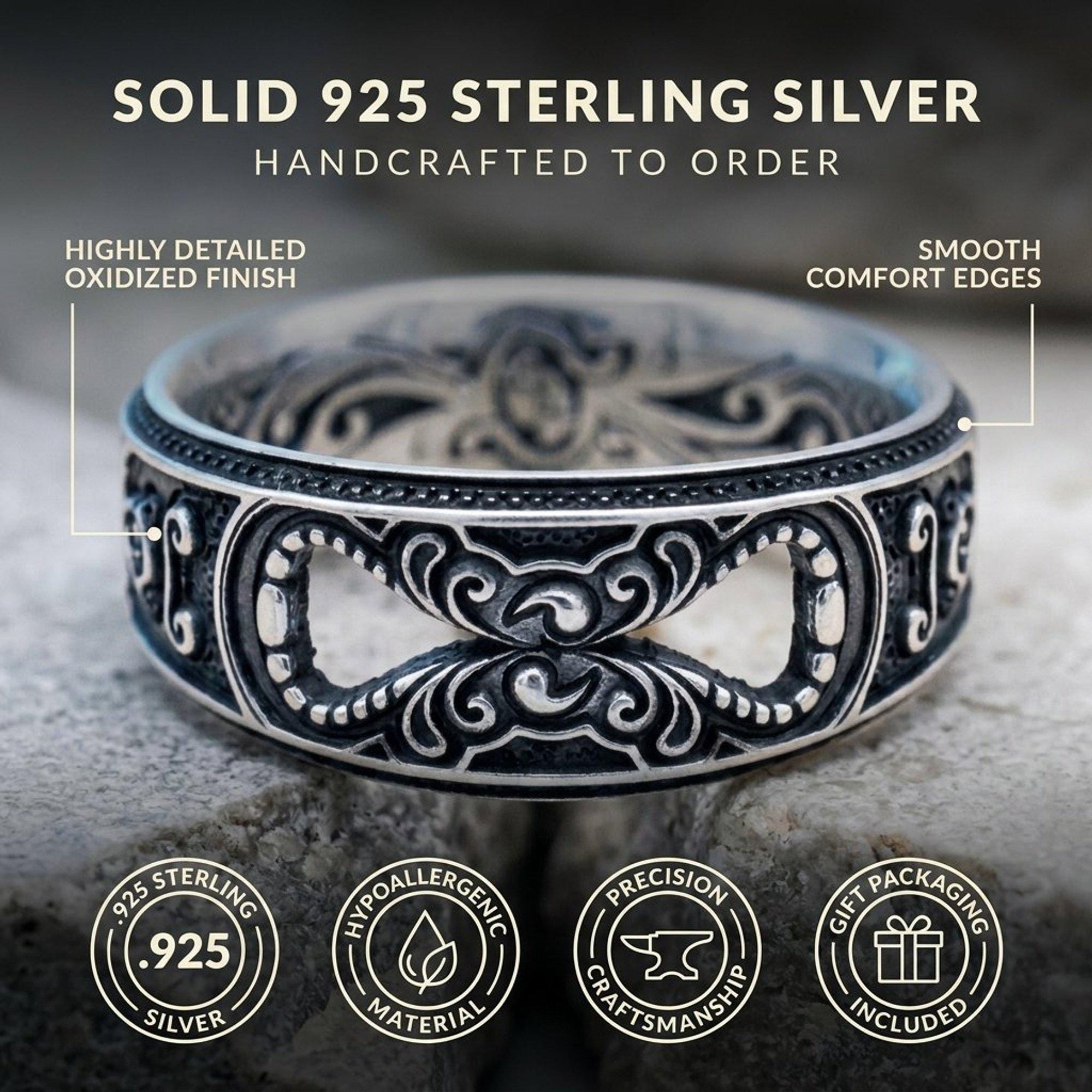 Elegant 925 Sterling Silver Wedding Ring - Handcrafted, Unisex