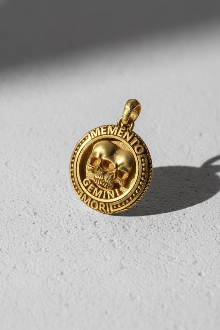 Memento Mori Gemini Zodiac Necklace 925 Sterling Silver Twin Skull