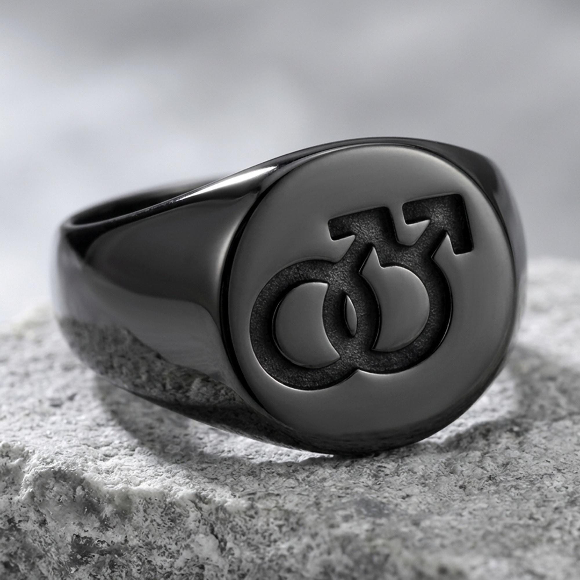 Double Mars Symbol Ring 925 Sterling Silver Oxidized Finish Gay