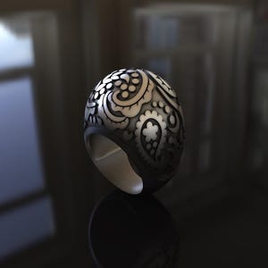 Anillo de plata de ley para hombre, alianza con hoja tallada, anillo de boda rococó oxidado, anillo de compromiso floral, banda con motivo ornamental, plata 925
