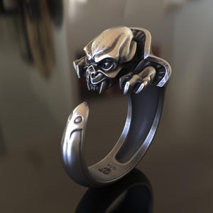 Gothic Vampire Ring, 925 Sterling Silver, Handmade Statement Jewelry, Bold Horror Fan Gift, Unique Dracula Inspired Design, Goth Accessories