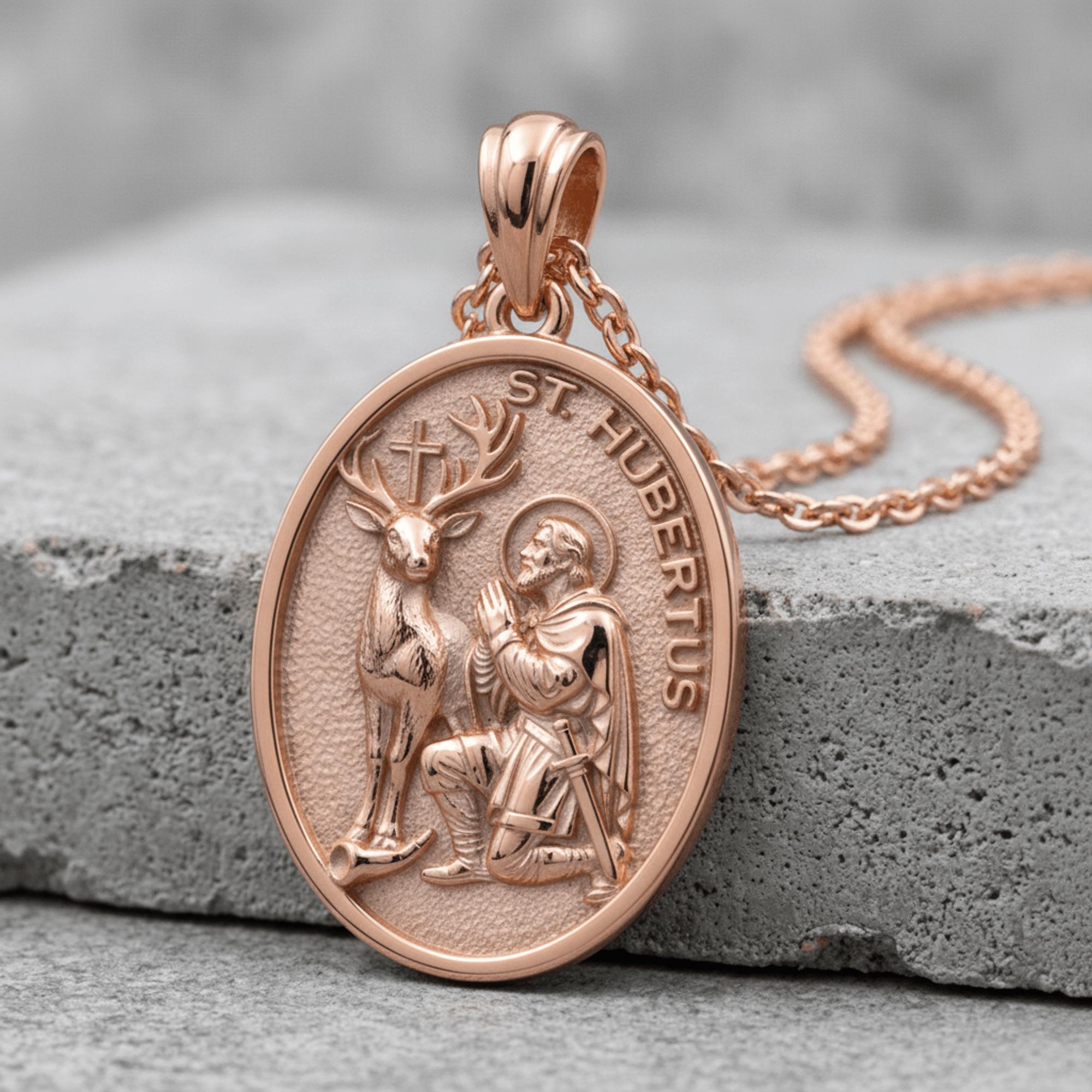 Saint Hubert Medal Gold Vermeil, Catholic Hunting Patron Pendant