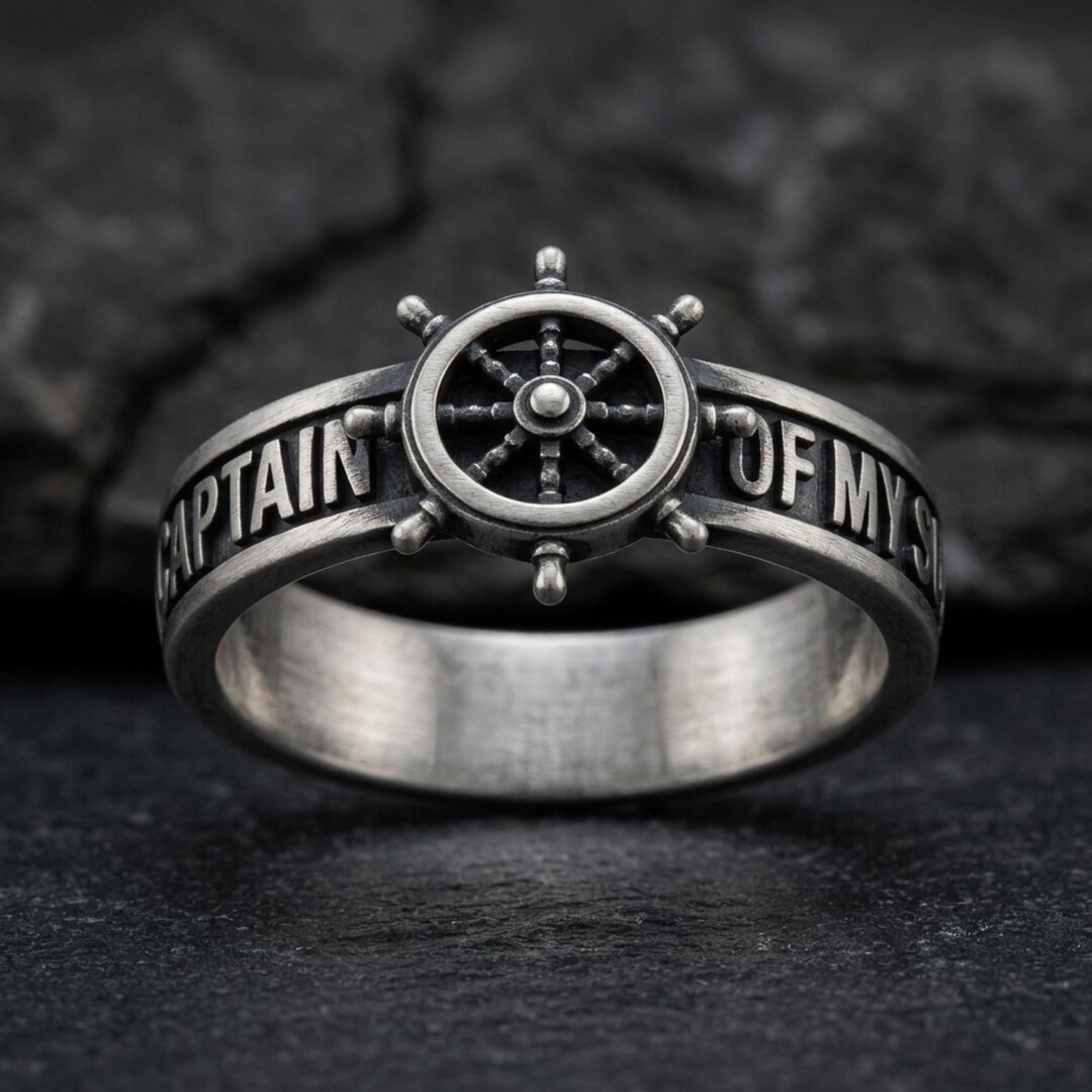 Captain of My Soul Ship Wheel Ring, Gold Vermeil & Oxidized 925 ...