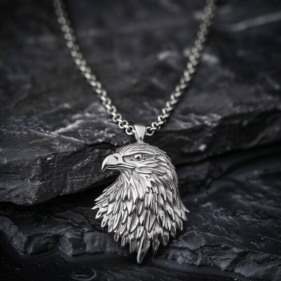 Eagle Head Pendant Necklace 925 Sterling Silver Symbol of Strength