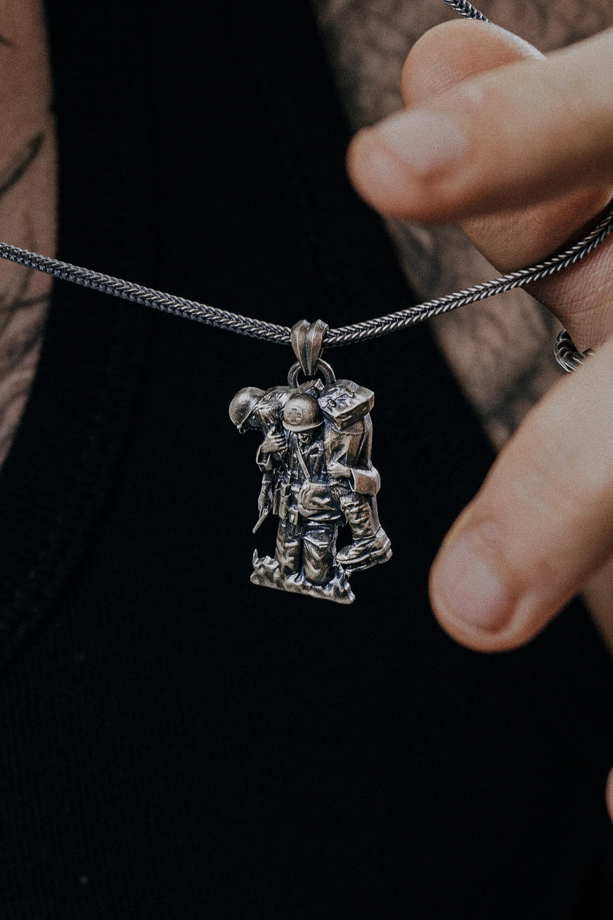 Combat Medic Pendant Sterling Silver 925 - Military Soldier