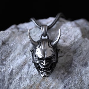 Hannya Mask Pendant, 925 Sterling Silver, Japanese Noh Theater Necklace, Handcrafted Artisan Jewelry, Unisex Cultural Gift, Statement Piece