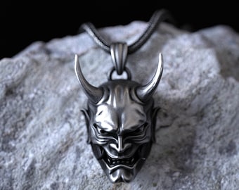 Hannya Mask Pendant, 925 Sterling Silver, Japanese Noh Theater Necklace, Handcrafted Artisan Jewelry, Unisex Cultural Gift, Statement Piece