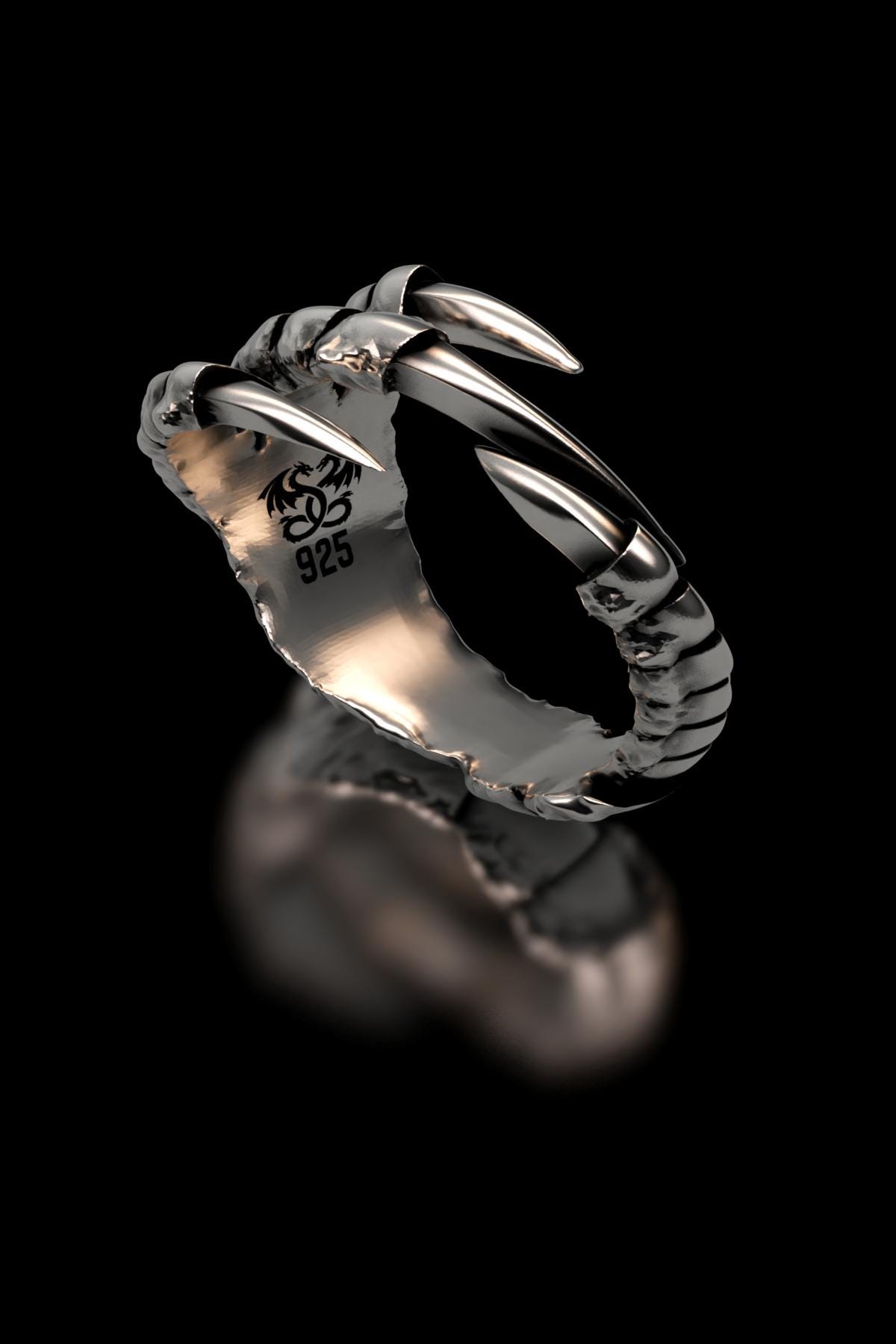 Dragon Claw Ring Sterling Silver 925, Gothic Dragon Ring Men 
