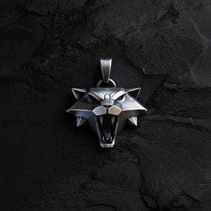 Cat School Wolf Pendant 925 Sterling Silver Necklace Witcher Medallion Fantasy RPG Gaming Jewelry Gift image 4