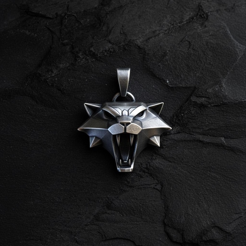 Cat School Wolf Pendant 925 Sterling Silver Necklace Witcher Medallion Fantasy RPG Gaming Jewelry Gift image 4